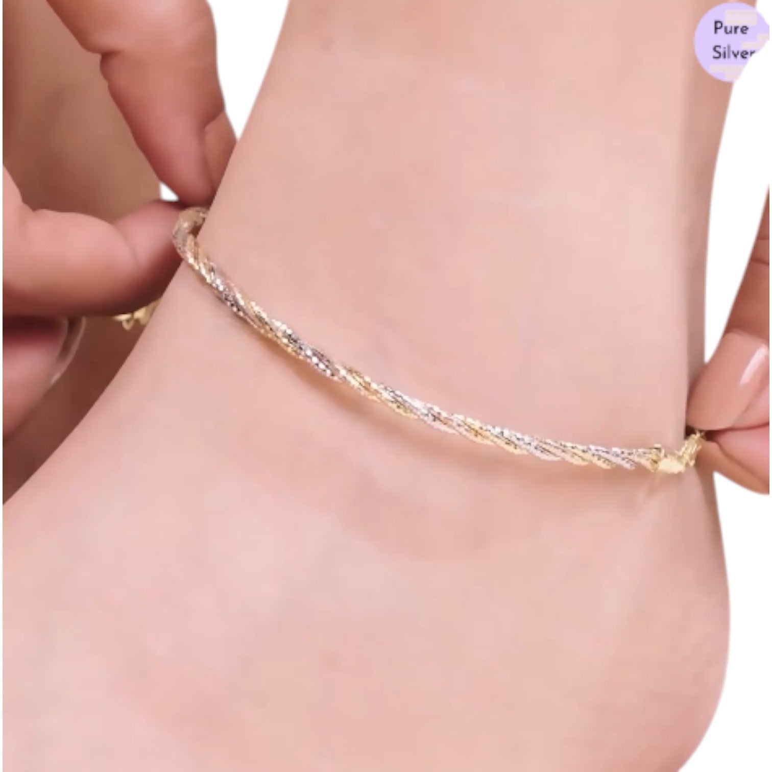 Triple Tone Weave Chain 925 Sterling Silver Anklet By Kesardeep Impex For Women